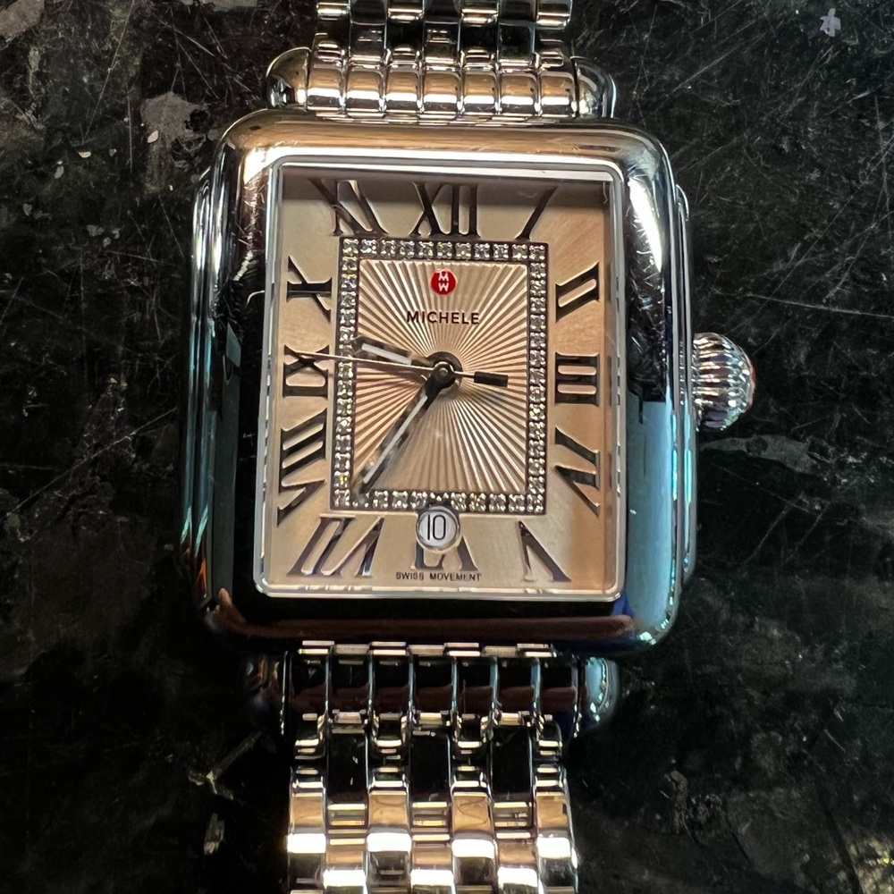 Michele Deco Watch with Beige Diamond Dial!